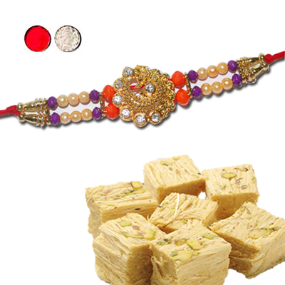 "Rakhi - FR- 8070 A (Single Rakhi),500gms of Haldiram Soanpapdi Sweet - Click here to View more details about this Product